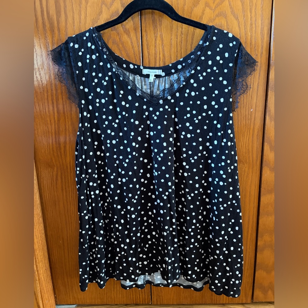 Maurices Black Polka Dot Lace Sleeve Tank